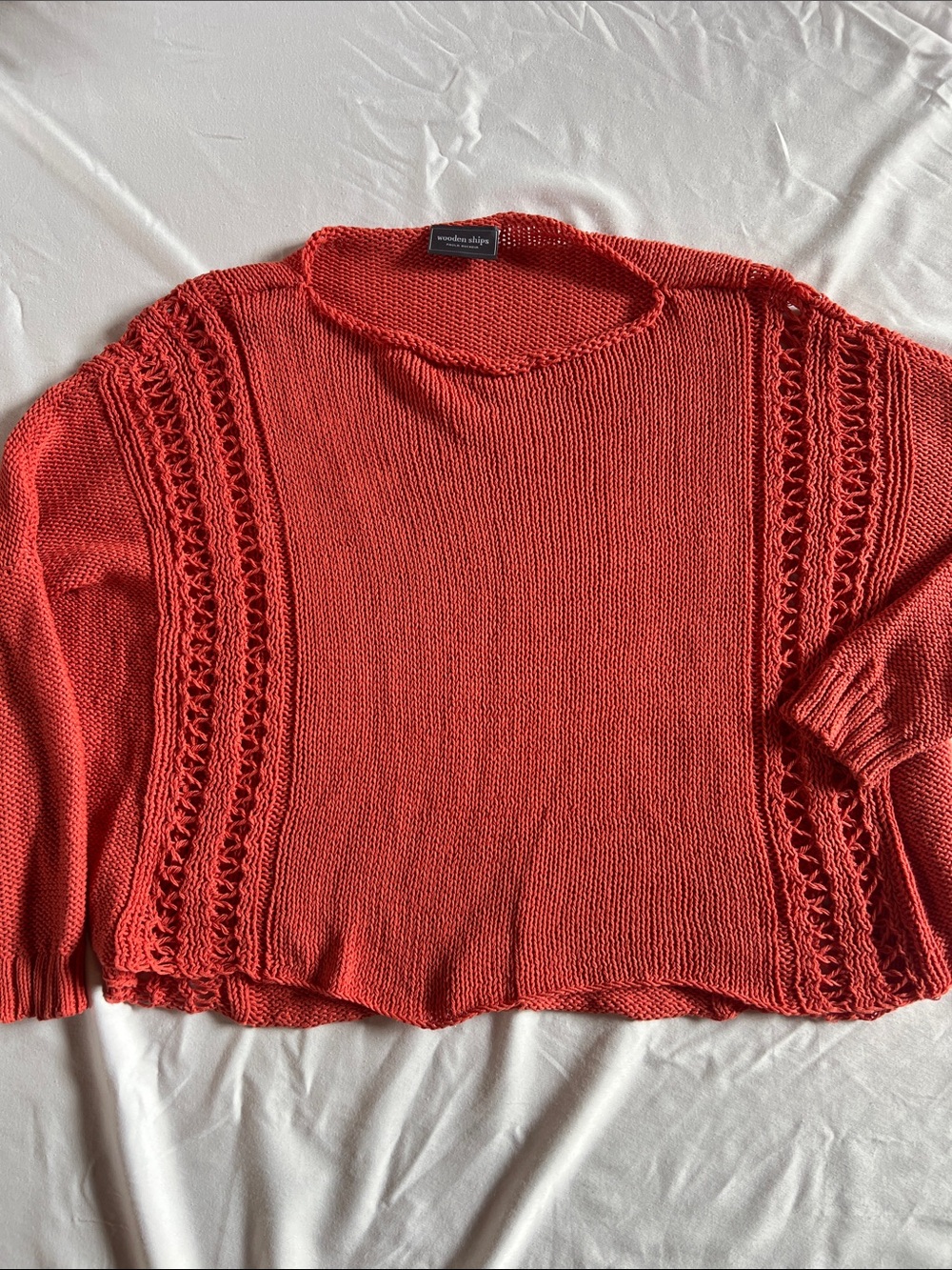 Wooden Ships Coral-Orange Open Knit Scoopneck Sweater